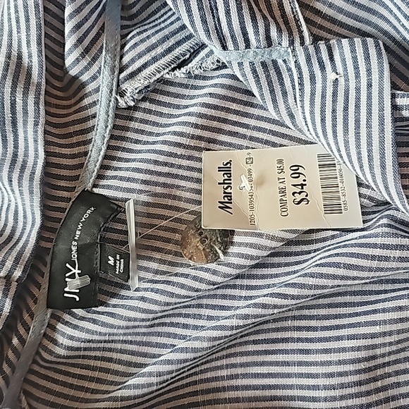 long sleeved button down with hood... blue pin stripe print. Size M - Picture 2 of 4